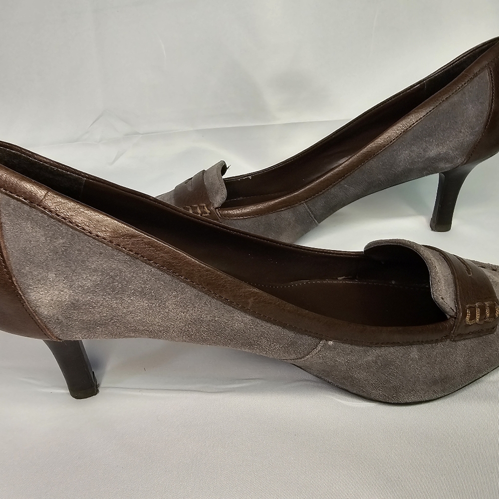 Ralph Lauren Edeena Grey Leather Suede Pumps Size 10 - Picture 6 of 8